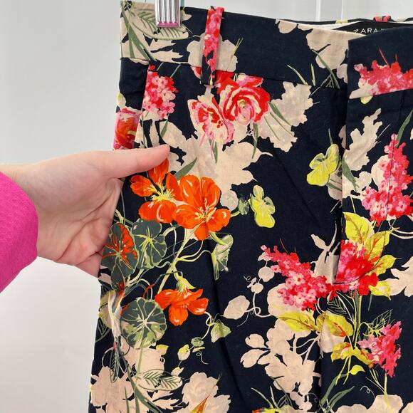 Zara Woman Black Multicolor Floral Cotton Blend Pants Women Sz XS - Picture 7 of 13